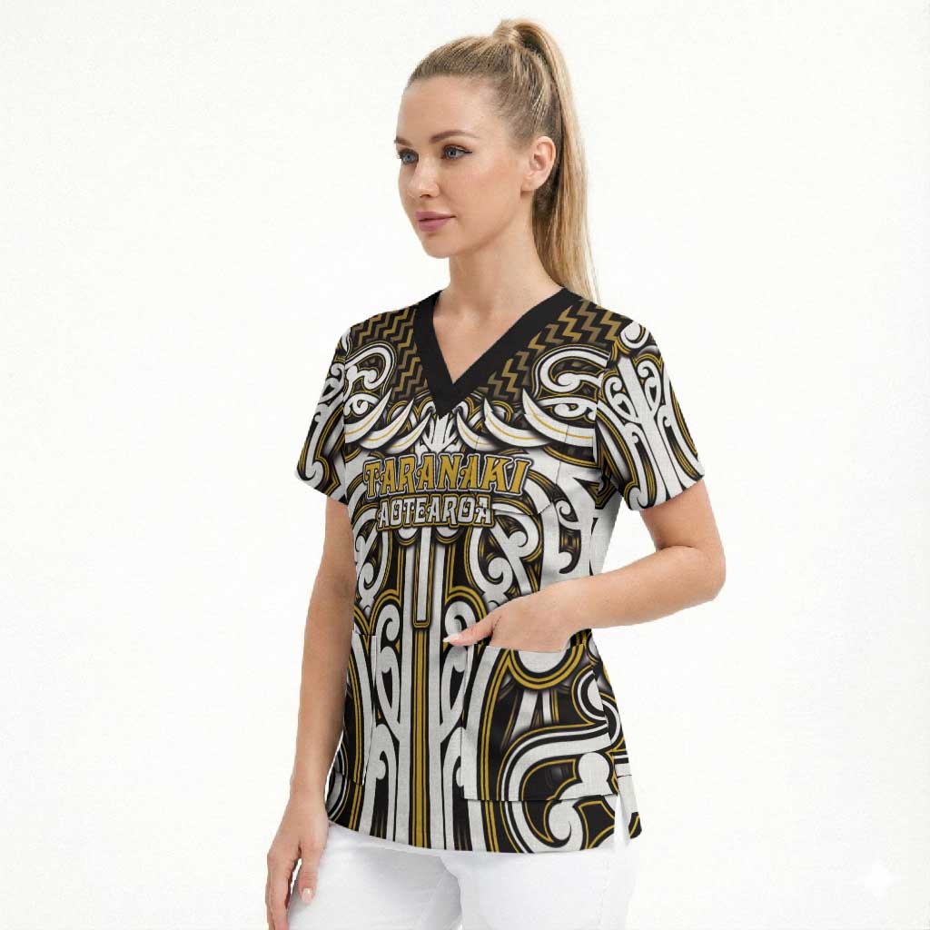 Custom Aotearoa Taranaki Scrub Top Maori Tribal Pattern Mix Poutama