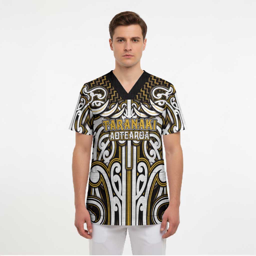 Custom Aotearoa Taranaki Scrub Top Maori Tribal Pattern Mix Poutama