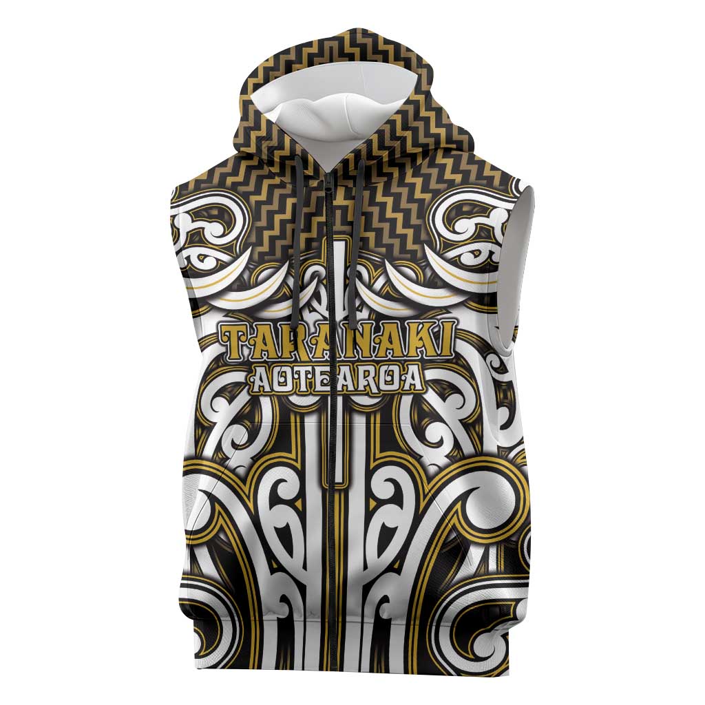 Custom Aotearoa Taranaki Sleeveless Zip Hoodie Maori Tribal Pattern Mix Poutama