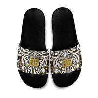 Custom Aotearoa Taranaki Slide Sandals Maori Tribal Pattern Mix Poutama