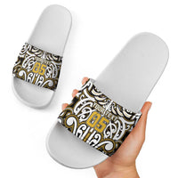 Custom Aotearoa Taranaki Slide Sandals Maori Tribal Pattern Mix Poutama