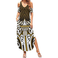 Custom Aotearoa Taranaki Summer Maxi Dress Maori Tribal Pattern Mix Poutama