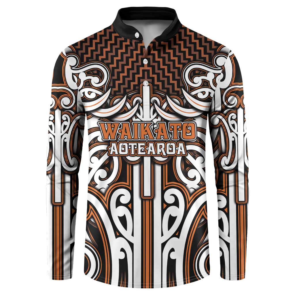 Custom Aotearoa Waikato Button Sweatshirt Maori Tribal Pattern Mix Poutama