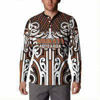 Custom Aotearoa Waikato Button Sweatshirt Maori Tribal Pattern Mix Poutama