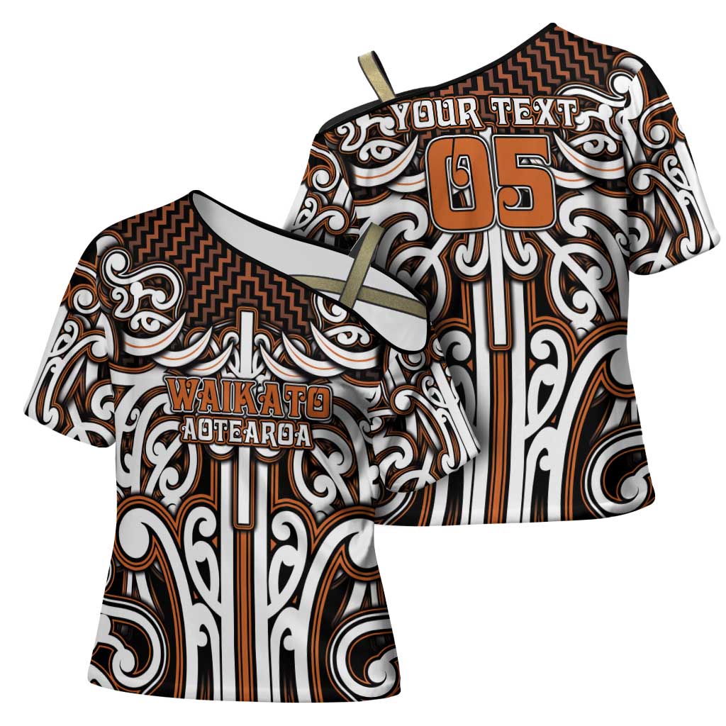 Custom Aotearoa Waikato Cross Shoulder Shirt Maori Tribal Pattern Mix Poutama LT05 - Polynesian Pride
