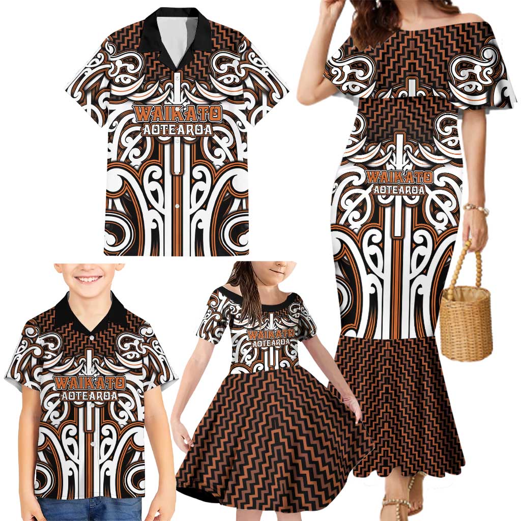 Custom Aotearoa Waikato Family Matching Mermaid Dress and Hawaiian Shirt Maori Tribal Pattern Mix Poutama