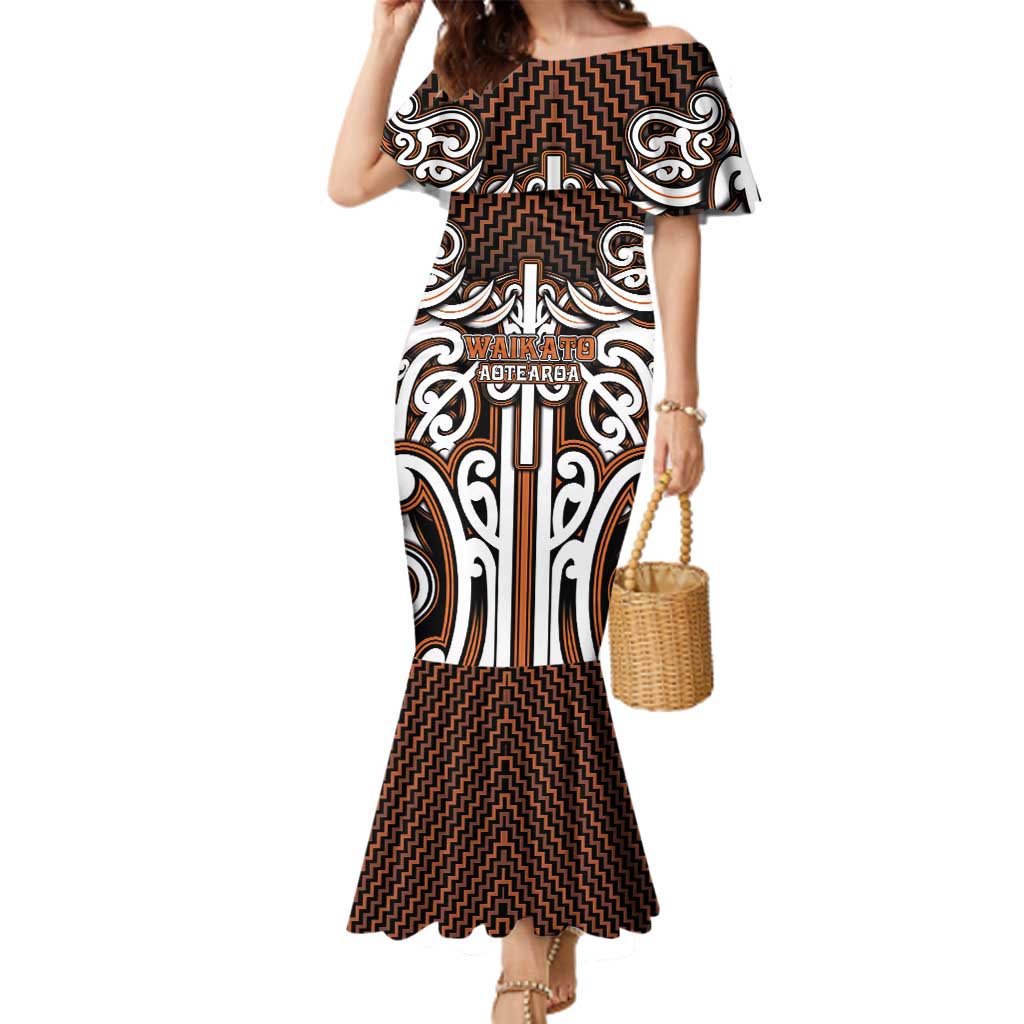 Custom Aotearoa Waikato Family Matching Mermaid Dress and Hawaiian Shirt Maori Tribal Pattern Mix Poutama