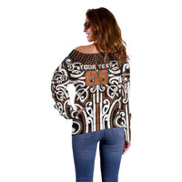 Custom Aotearoa Waikato Off Shoulder Sweater Maori Tribal Pattern Mix Poutama LT05 - Polynesian Pride