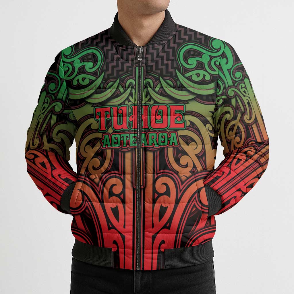Custom Aotearoa Tuhoe Bomber Puffer Jacket Maori Tribal Pattern Mix Poutama LT05 - Polynesian Pride