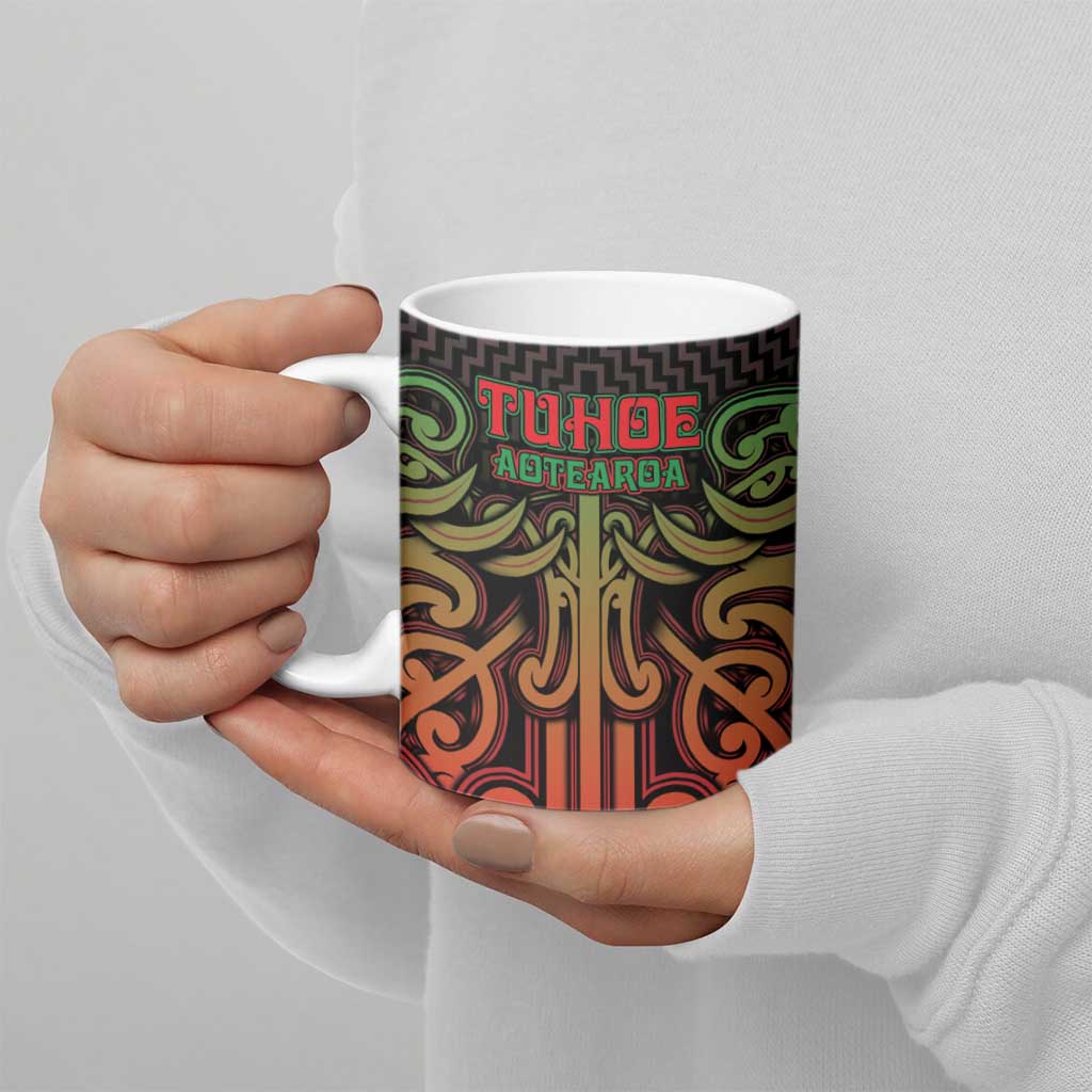 Custom Aotearoa Tuhoe Ceramic Mug Maori Tribal Pattern Mix Poutama