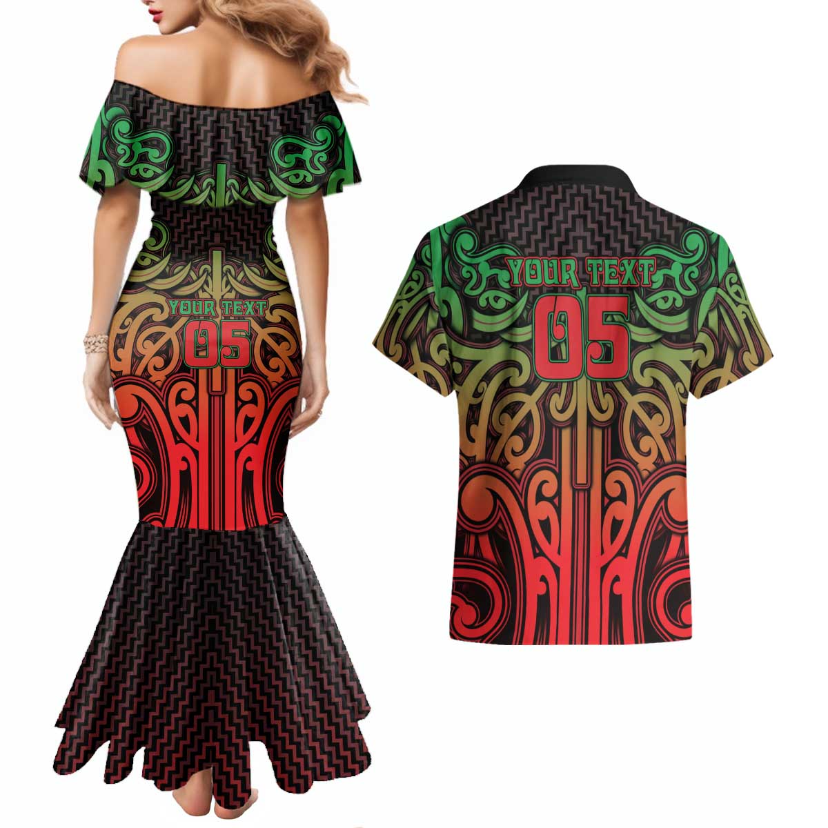 Custom Aotearoa Tuhoe Couples Matching Mermaid Dress and Hawaiian Shirt Maori Tribal Pattern Mix Poutama