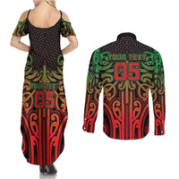 Custom Aotearoa Tuhoe Couples Matching Summer Maxi Dress and Long Sleeve Button Shirt Maori Tribal Pattern Mix Poutama LT05 - Polynesian Pride