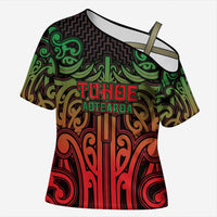 Custom Aotearoa Tuhoe Cross Shoulder Shirt Maori Tribal Pattern Mix Poutama