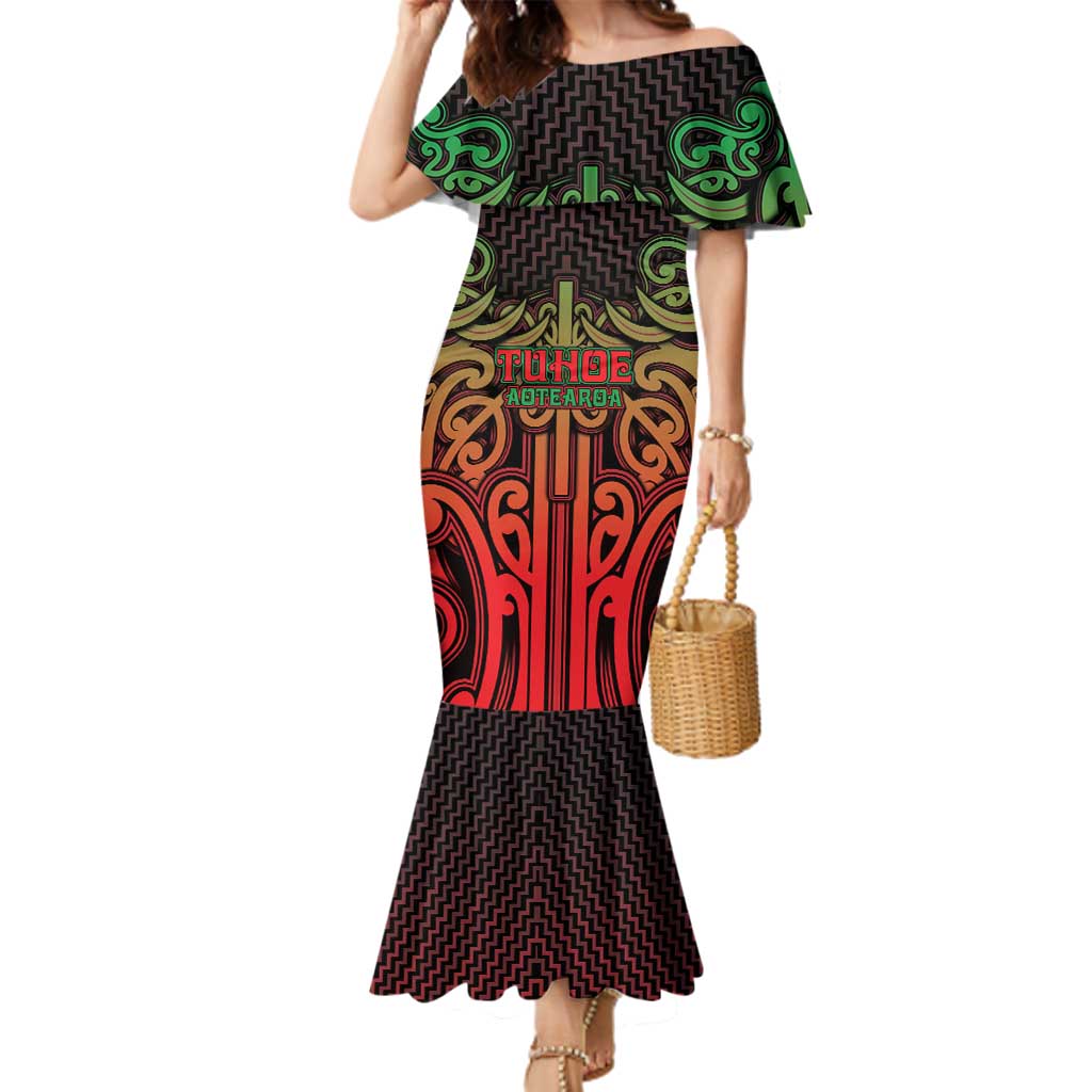 Custom Aotearoa Tuhoe Family Matching Mermaid Dress and Hawaiian Shirt Maori Tribal Pattern Mix Poutama