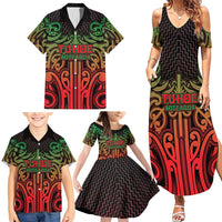 Custom Aotearoa Tuhoe Family Matching Summer Maxi Dress and Hawaiian Shirt Maori Tribal Pattern Mix Poutama
