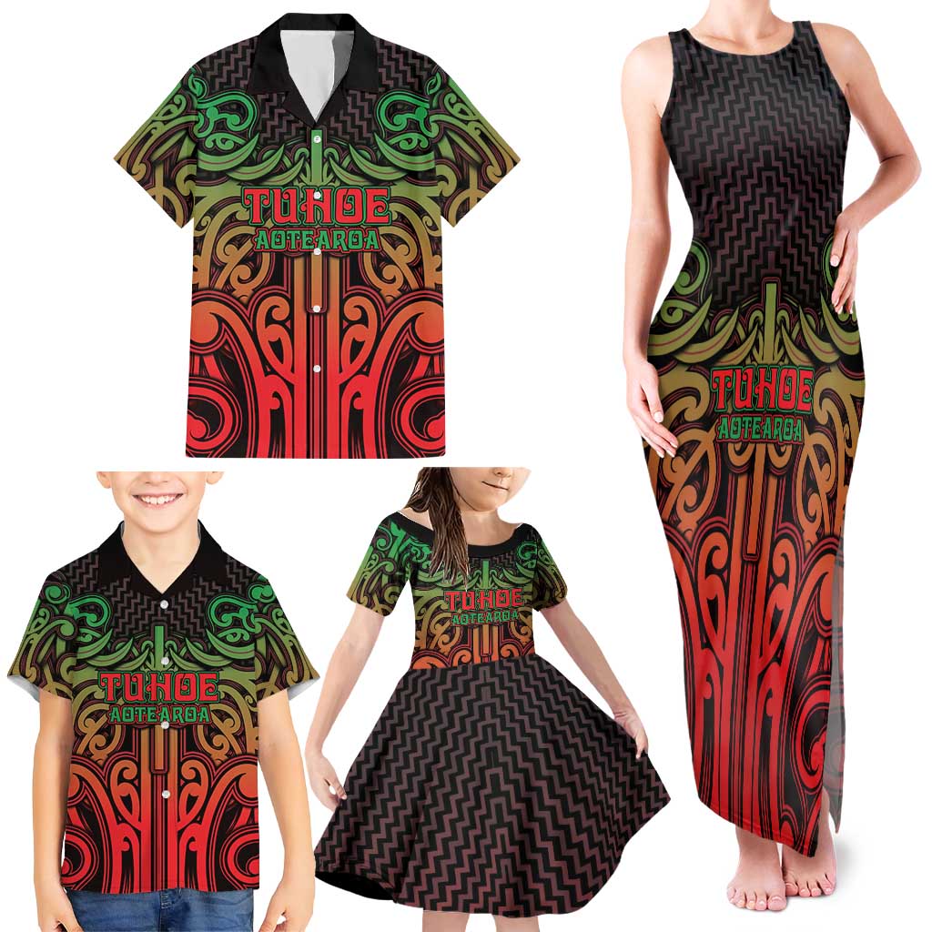Custom Aotearoa Tuhoe Family Matching Tank Maxi Dress and Hawaiian Shirt Maori Tribal Pattern Mix Poutama LT05 - Polynesian Pride