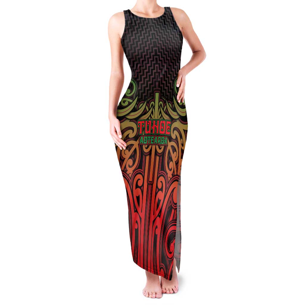 Custom Aotearoa Tuhoe Family Matching Tank Maxi Dress and Hawaiian Shirt Maori Tribal Pattern Mix Poutama
