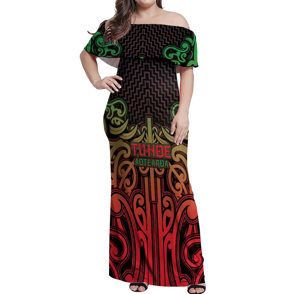 Custom Aotearoa Tuhoe Off Shoulder Maxi Dress Maori Tribal Pattern Mix Poutama