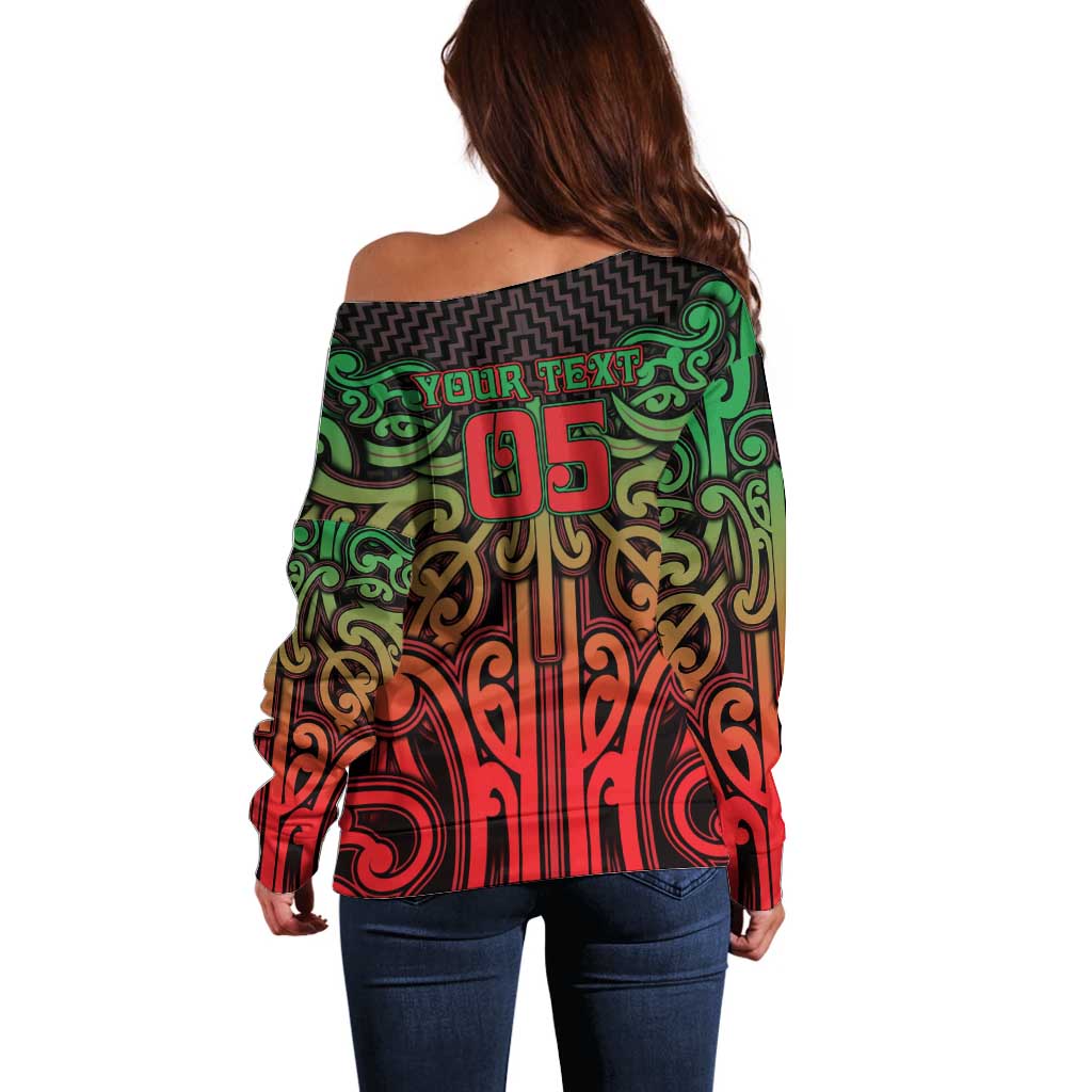 Custom Aotearoa Tuhoe Off Shoulder Sweater Maori Tribal Pattern Mix Poutama LT05 - Polynesian Pride
