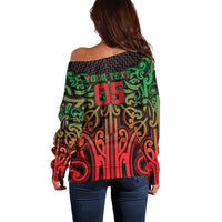 Custom Aotearoa Tuhoe Off Shoulder Sweater Maori Tribal Pattern Mix Poutama LT05 - Polynesian Pride