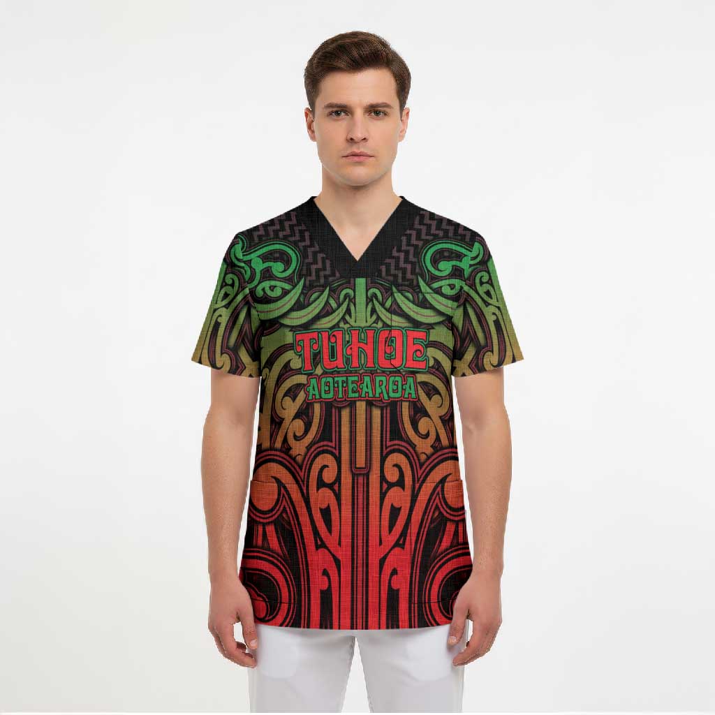 Custom Aotearoa Tuhoe Scrub Top Maori Tribal Pattern Mix Poutama