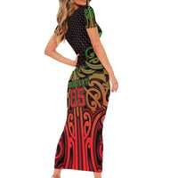 Custom Aotearoa Tuhoe Short Sleeve Bodycon Dress Maori Tribal Pattern Mix Poutama LT05 - Polynesian Pride