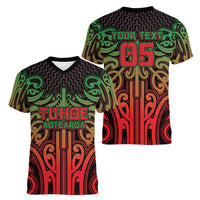 Custom Aotearoa Tuhoe Women V-Neck T-Shirt Maori Tribal Pattern Mix Poutama