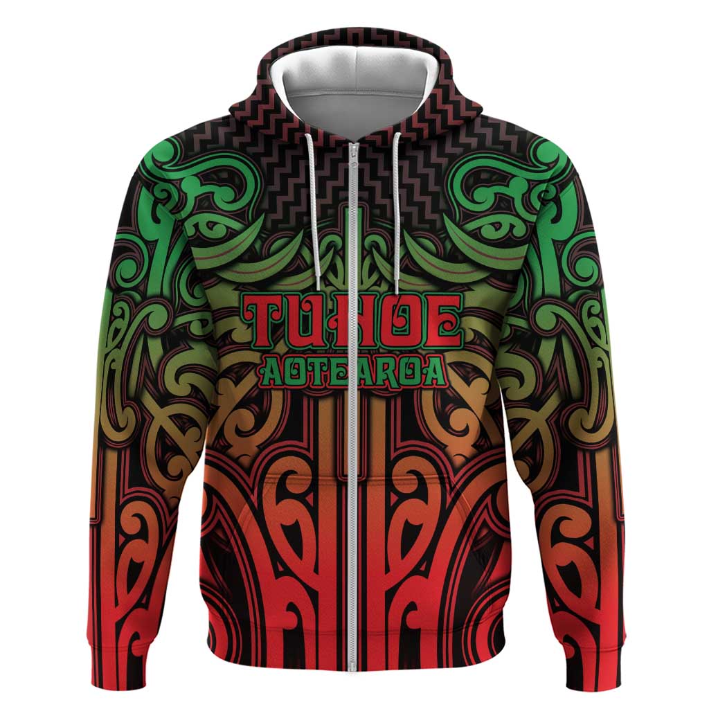 Custom Aotearoa Tuhoe Zip Hoodie Maori Tribal Pattern Mix Poutama LT05 Zip Hoodie Black - Polynesian Pride
