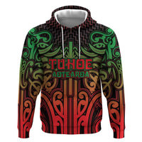 Custom Aotearoa Tuhoe Zip Hoodie Maori Tribal Pattern Mix Poutama LT05 Pullover Hoodie Black - Polynesian Pride