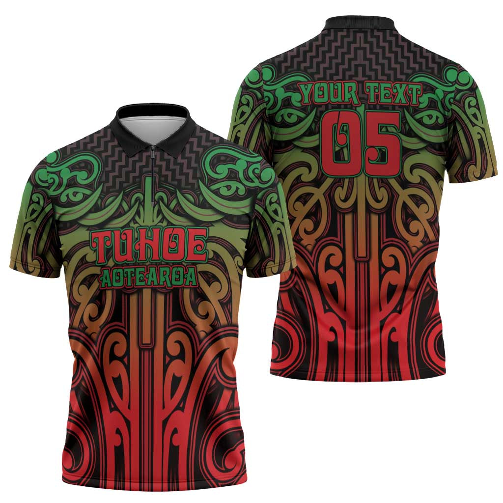 Custom Aotearoa Tuhoe Zipper Polo Shirt Maori Tribal Pattern Mix Poutama LT05 - Polynesian Pride