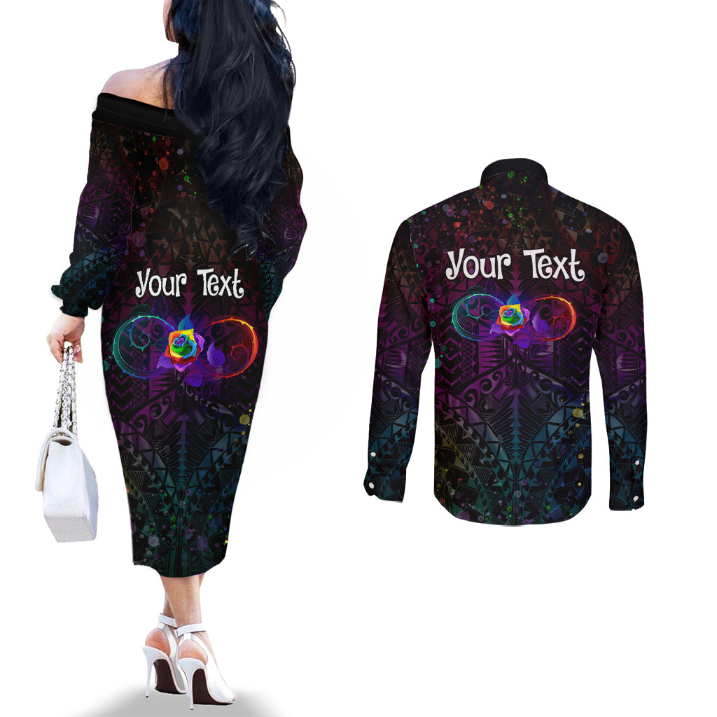 I See Your True Colors Personalised Couples Matching Off The Shoulder Long Sleeve Dress and Long Sleeve Button Shirt Autism Awareness