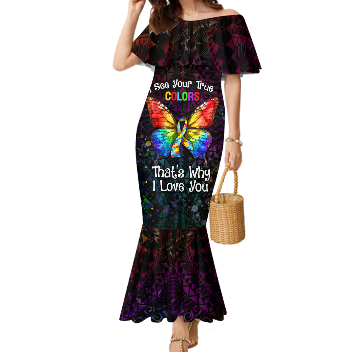 I See Your True Colors Personalised Family Matching Mermaid Dress and Hawaiian Shirt Autism Awareness