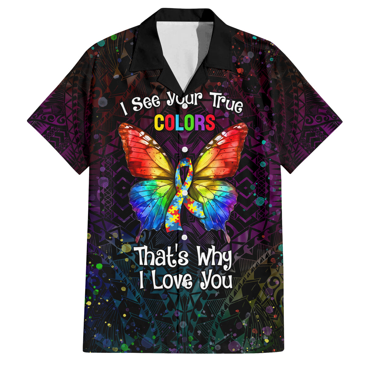 I See Your True Colors Personalised Family Matching Off Shoulder Maxi Dress and Hawaiian Shirt Autism Awareness