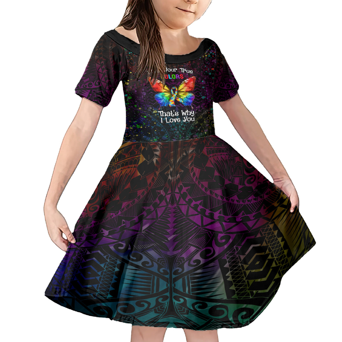 I See Your True Colors Personalised Family Matching Short Sleeve Bodycon Dress and Hawaiian Shirt Autism Awareness