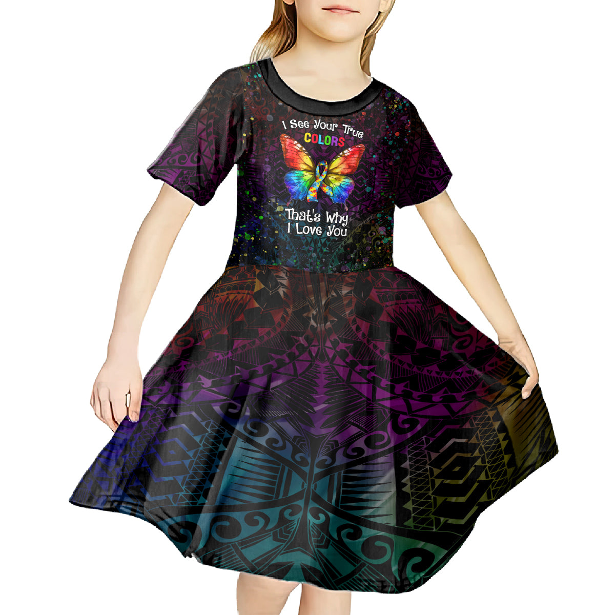 I See Your True Colors Personalised Kid Short Sleeve Dress Autism Awareness