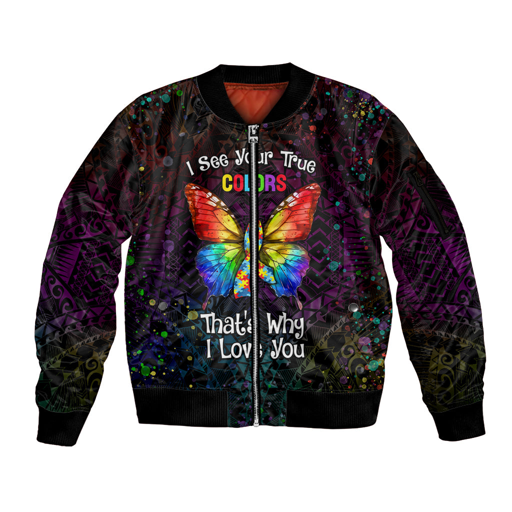 I See Your True Colors Personalised Sleeve Zip Bomber Jacket Autism Awareness