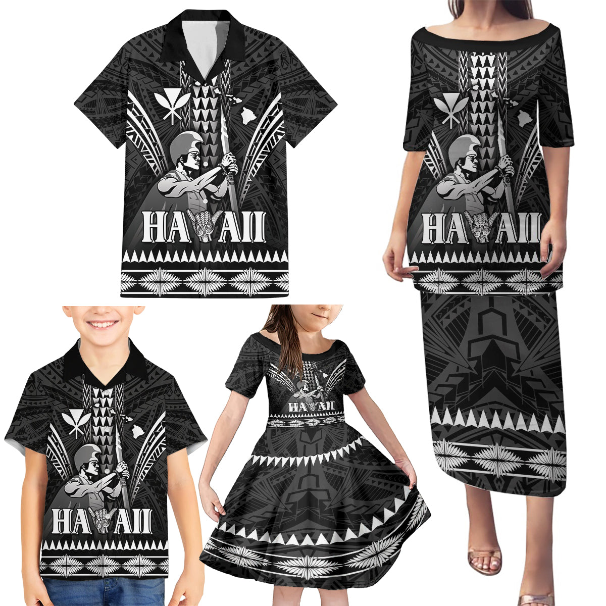 Personalised Hawaii Happy King Kamehameha Day Family Matching Puletasi and Hawaiian Shirt Kakau Pattern