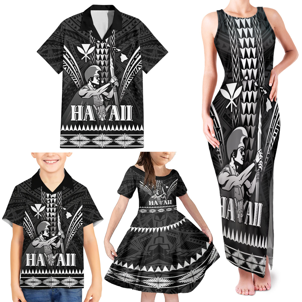 Personalised Hawaii Happy King Kamehameha Day Family Matching Tank Maxi Dress and Hawaiian Shirt Kakau Pattern