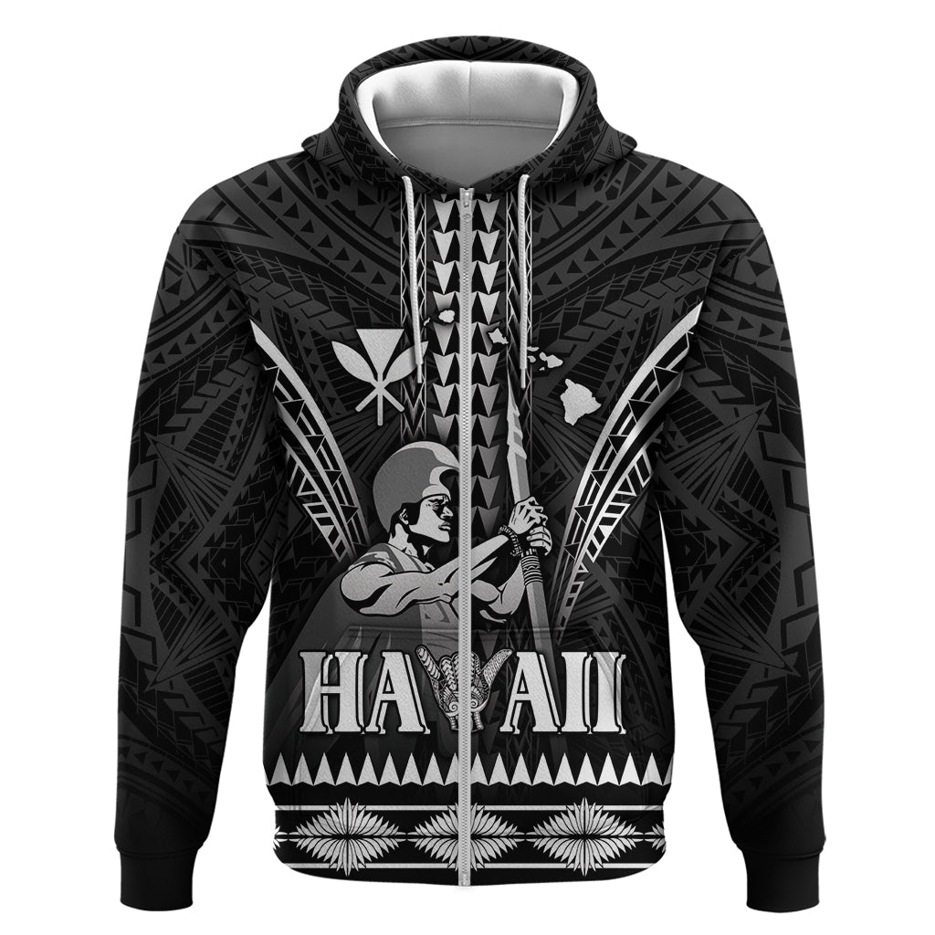 Personalised Hawaii Happy King Kamehameha Day Hoodie Kakau Pattern LT05 Zip Hoodie Black - Polynesian Pride
