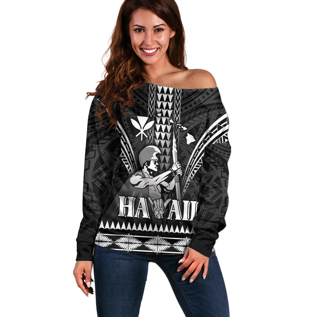Personalised Hawaii Happy King Kamehameha Day Off Shoulder Sweater Kakau Pattern