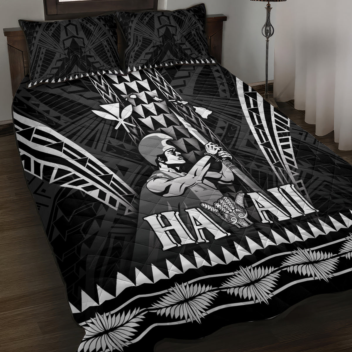 Hawaii Happy King Kamehameha Day Quilt Bed Set Kakau Pattern