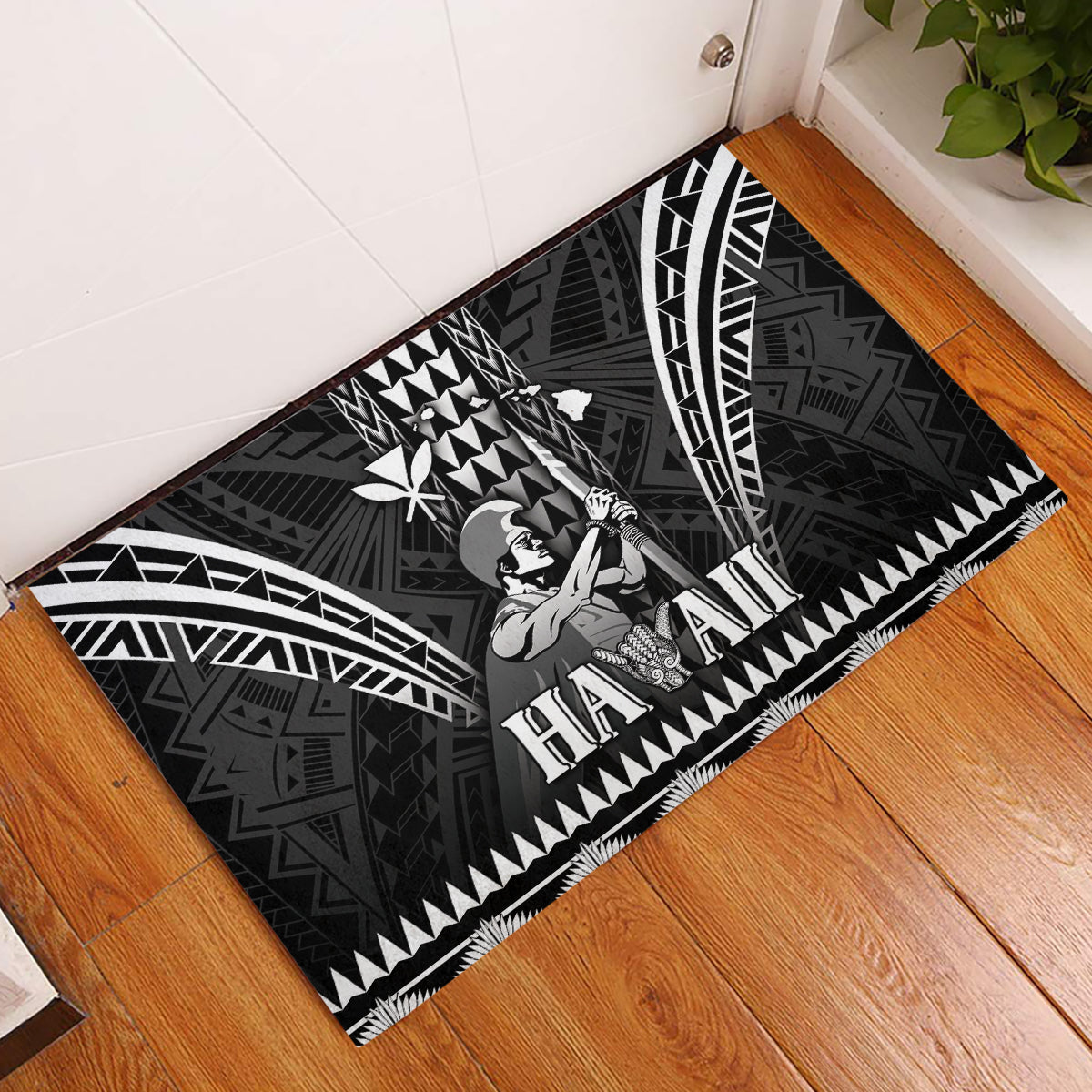 Hawaii Happy King Kamehameha Day Rubber Doormat Kakau Pattern