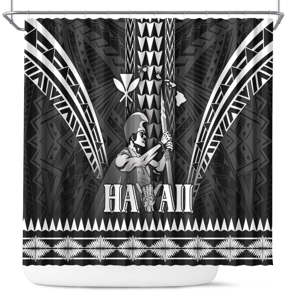 Hawaii Happy King Kamehameha Day Shower Curtain Kakau Pattern