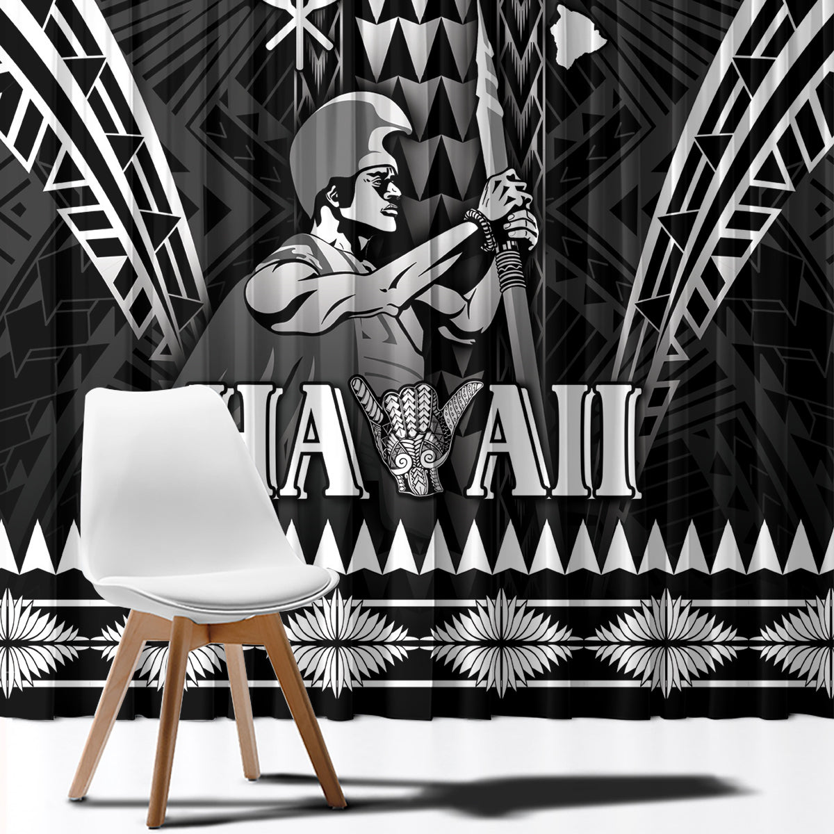 Hawaii Happy King Kamehameha Day Window Curtain Kakau Pattern