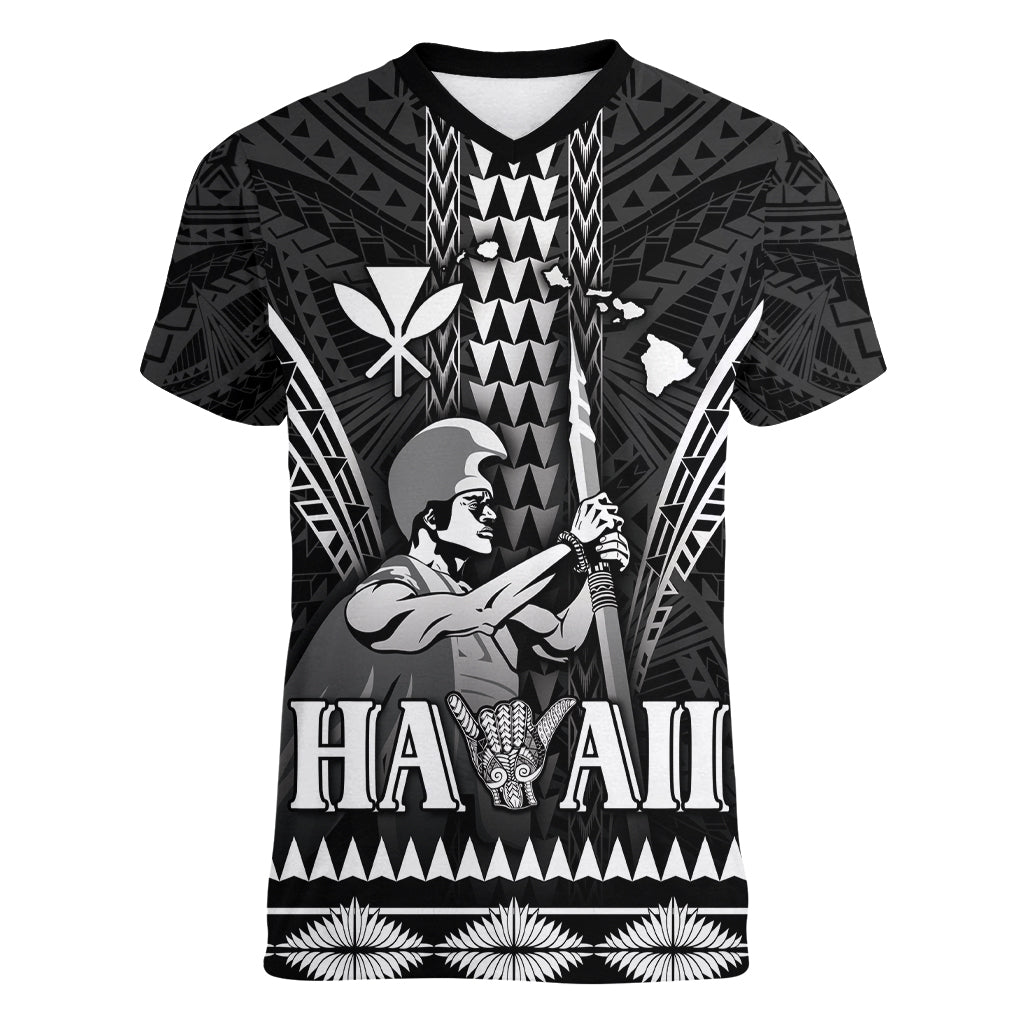 Personalised Hawaii Happy King Kamehameha Day Women V-Neck T-Shirt Kakau Pattern