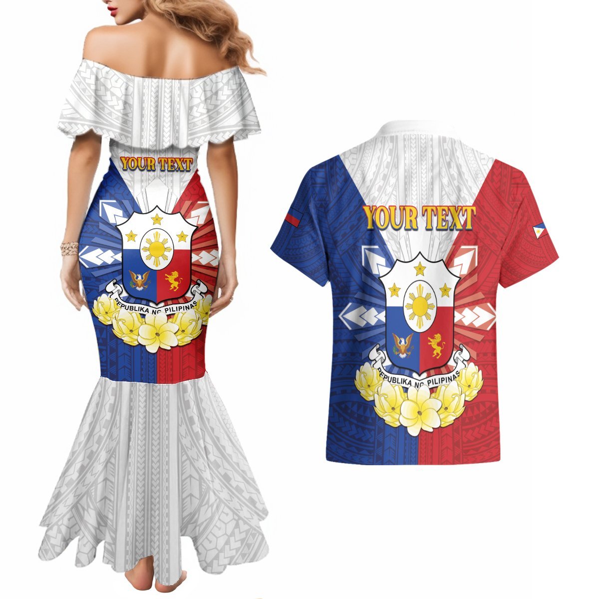 Personalised Philippines Independence Day Couples Matching Mermaid Dress and Hawaiian Shirt Maligayang Araw ng Kalayaan Filipino Carabao LT05 - Polynesian Pride