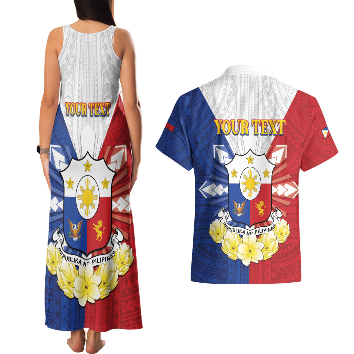 Personalised Philippines Independence Day Couples Matching Tank Maxi Dress and Hawaiian Shirt Maligayang Araw ng Kalayaan Filipino Carabao