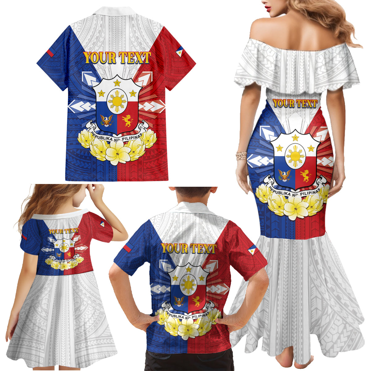 Personalised Philippines Independence Day Family Matching Mermaid Dress and Hawaiian Shirt Maligayang Araw ng Kalayaan Filipino Carabao
