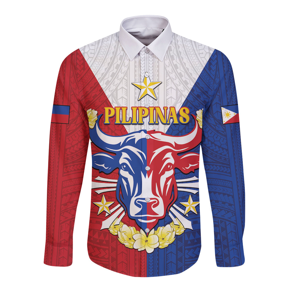Personalised Philippines Independence Day Long Sleeve Button Shirt Maligayang Araw ng Kalayaan Filipino Carabao