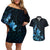 Matariki New Zealand Couples Matching Off Shoulder Short Dress and Hawaiian Shirt Maori Pattern Blue Galaxy